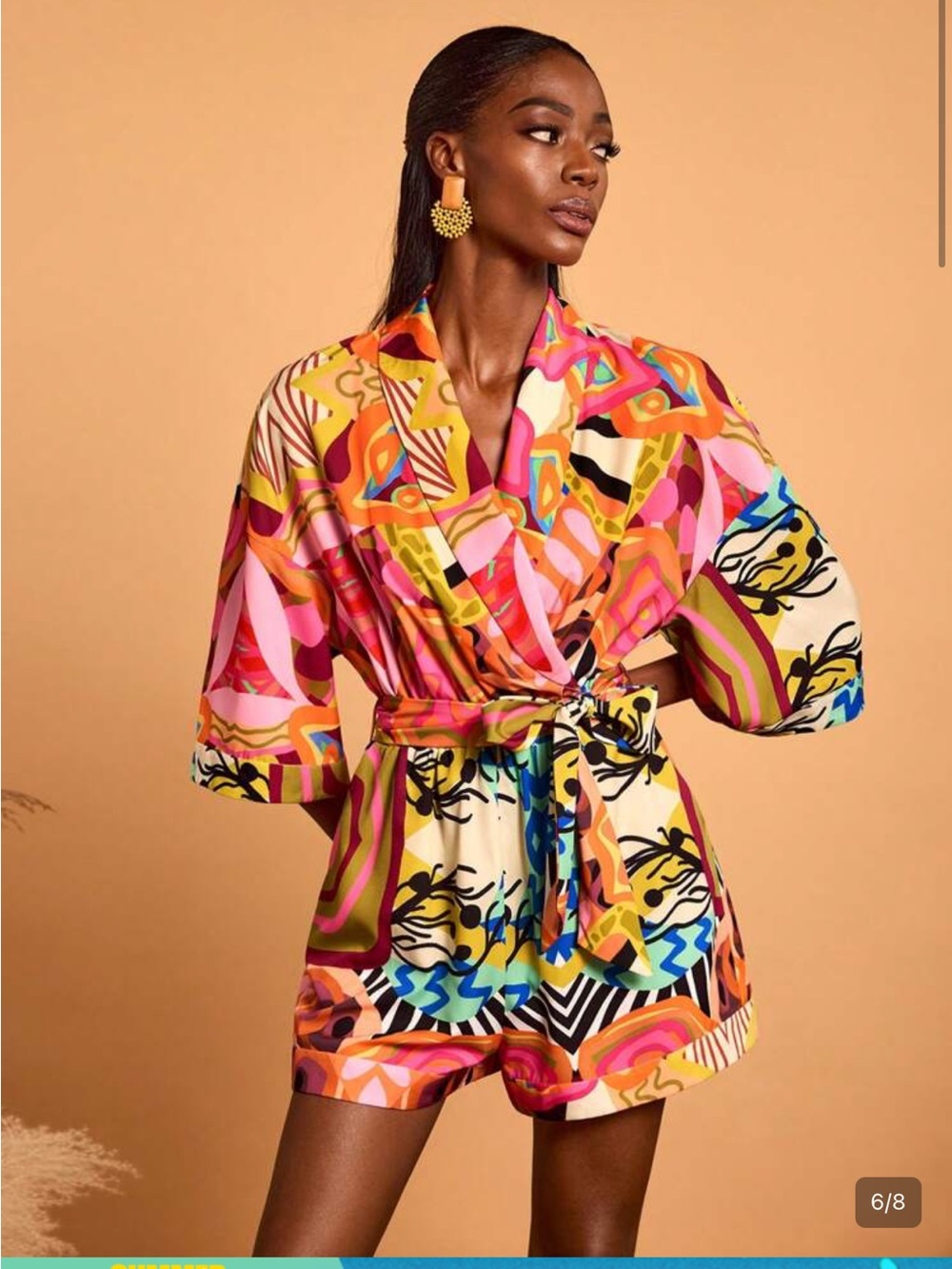 SHEIN multicoloured Rhomper with tie waist and pockets